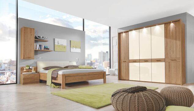 TOLEDO 6243 14 Eiche tmAbs.Glas+Kunstleder magnolie mDTS250cmPP Rahmen mBel VerH gruen